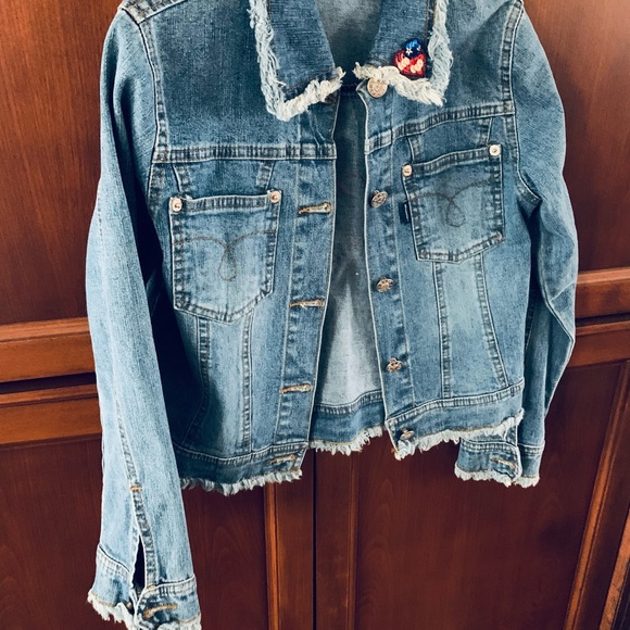 Cool Blue jean jacket with sparkling heart US flag at its back girls age 9 - 10 - Picture 4 of 8